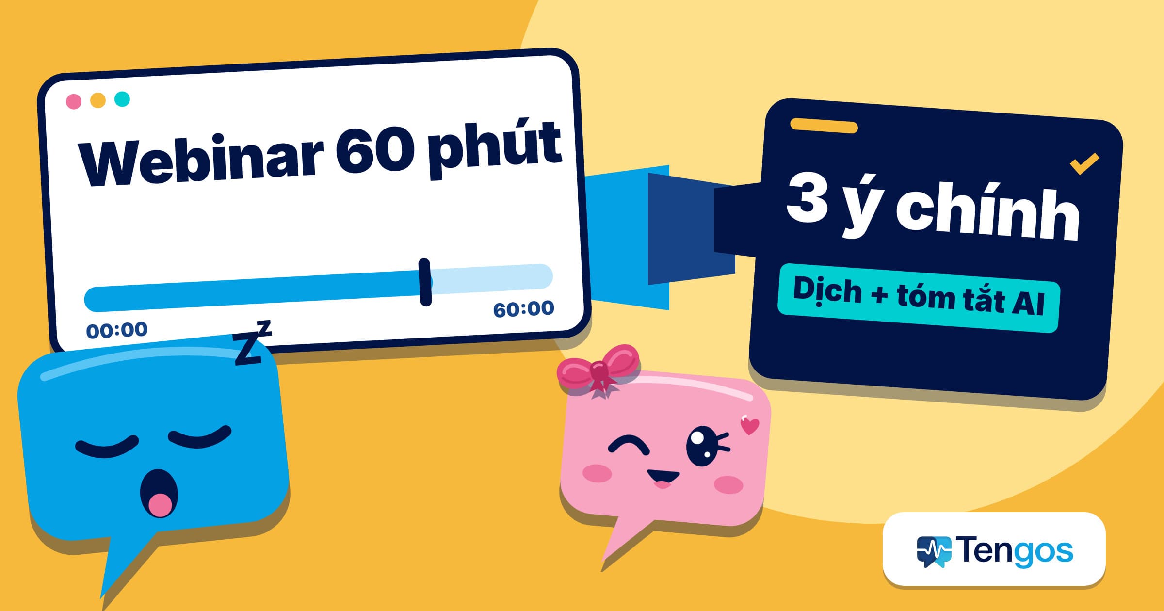 Ten ngủ gật ở khán phòng webinar, Gos bình tĩnh biến buổi 60 phút thành 3 ý chính, minh họa cách tóm tắt webinar bằng AI