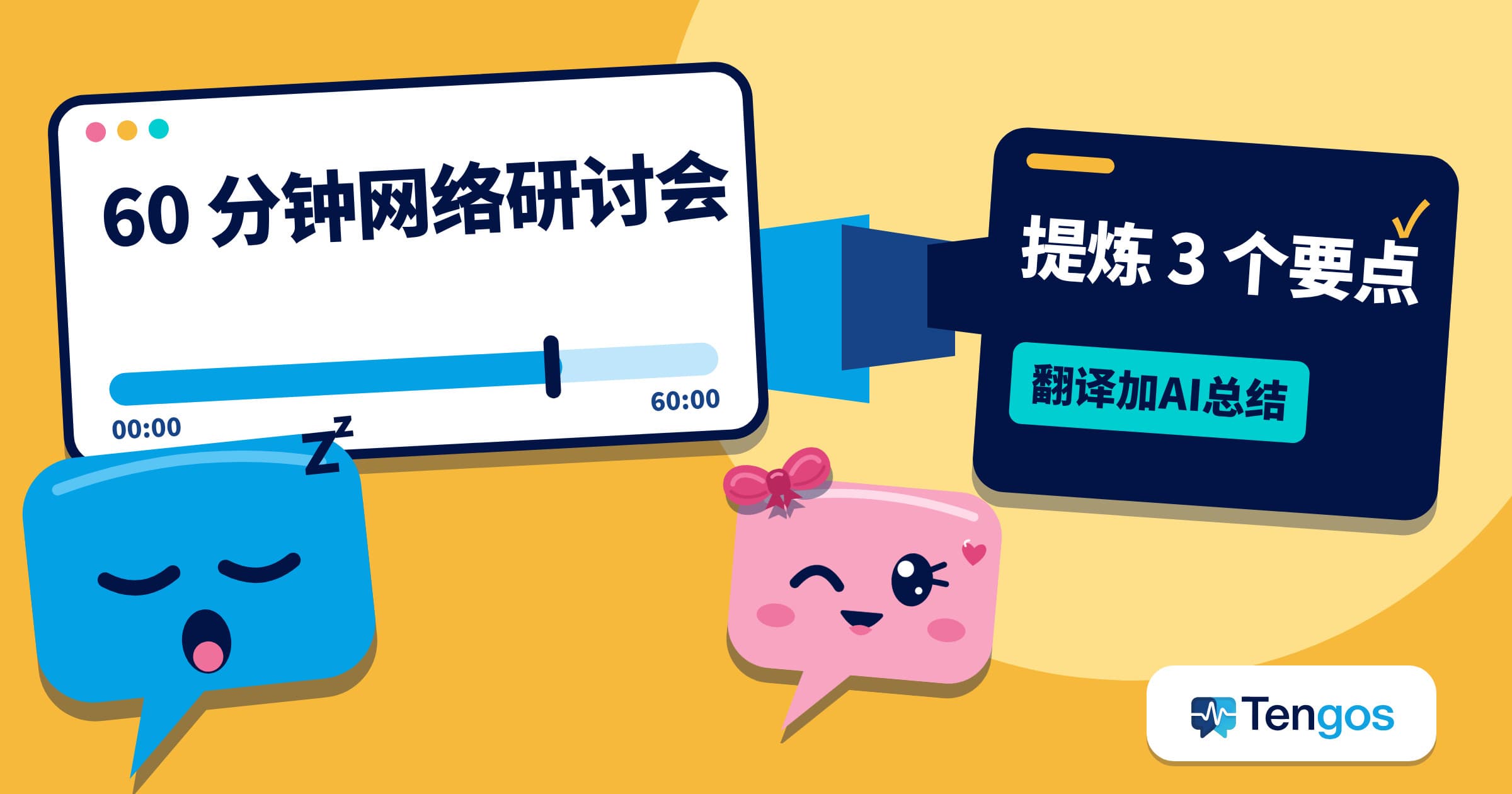 Ten 在网络研讨会现场打瞌睡,Gos 冷静地把 60 分钟的内容变成 3 个要点,展示网络研讨会实时翻译与 AI 总结